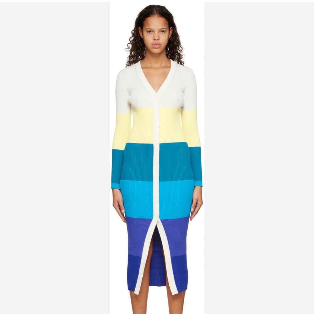 STAUD NEW with tags  White and Yellow Long Sleeve Dress pacific blue